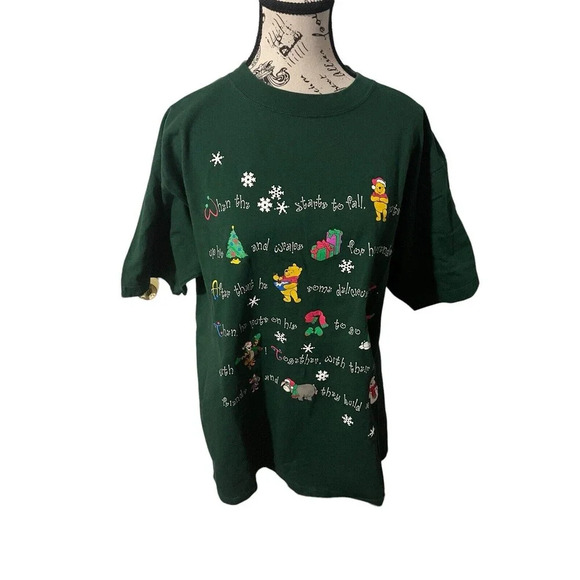 VTG Disney Winnie the Pooh Tigger Piglet Holiday Graphic T-Shirt Green Sz Large - Picture 14 of 14